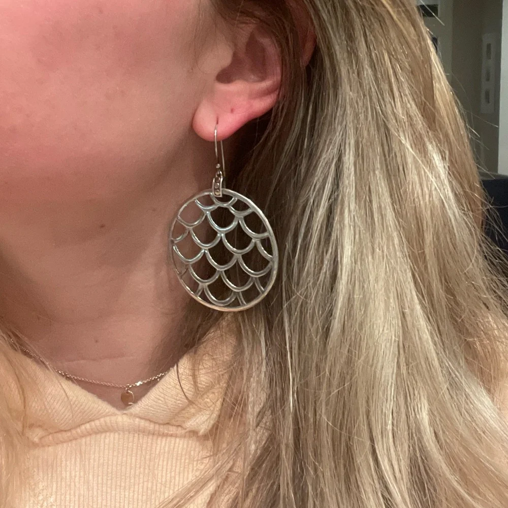 John Hardy Naga Disc earrings on hook. Sterling Silver w 3 18k Gold dots at top - Picture 8 of 10